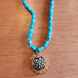 Turquoise and Gold Cross Pendant Necklace